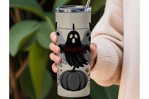 Spooky Floral Ghost 20oz Tumbler Wrap Sublimation DesignSVG 