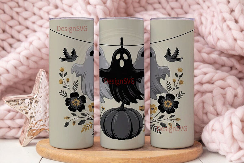 Spooky Floral Ghost 20oz Tumbler Wrap Sublimation DesignSVG 