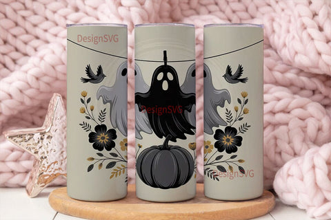 Spooky Floral Ghost 20oz Tumbler Wrap Sublimation DesignSVG 