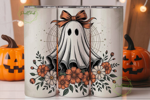Spooky Floral Ghost 20oz Tumbler Wrap Sublimation PixelChick 