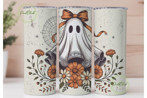 Spooky Floral Ghost 20oz Tumbler Wrap Sublimation PixelChick 