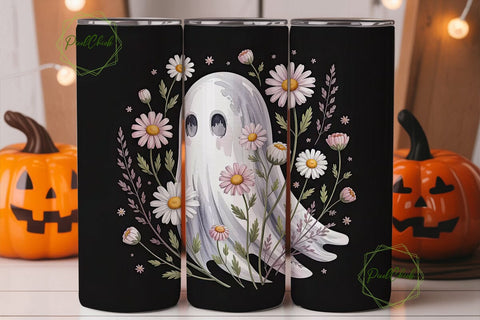 Spooky Floral Ghost 20oz Tumbler Wrap Sublimation PixelChick 