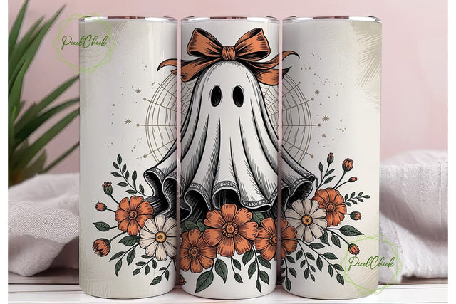 Spooky Floral Ghost 20oz Tumbler Wrap Sublimation PixelChick 
