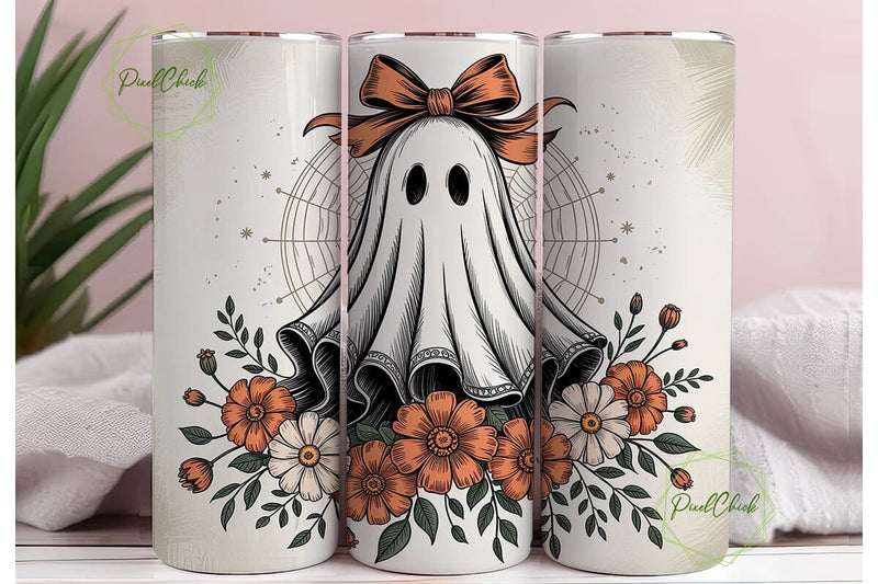 Spooky Floral Ghost 20oz Tumbler Wrap Sublimation PixelChick 