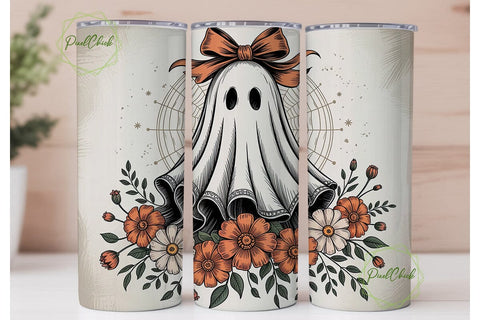 Spooky Floral Ghost 20oz Tumbler Wrap Sublimation PixelChick 