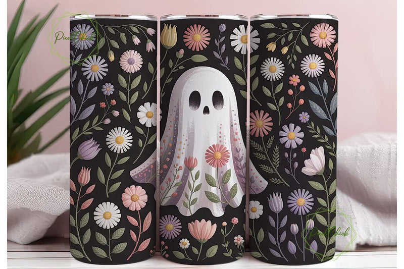 Spooky Floral Ghost 20oz Tumbler Wrap Sublimation PixelChick 