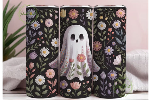 Spooky Floral Ghost 20oz Tumbler Wrap Sublimation PixelChick 
