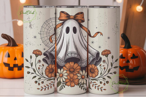 Spooky Floral Ghost 20oz Tumbler Wrap Sublimation PixelChick 