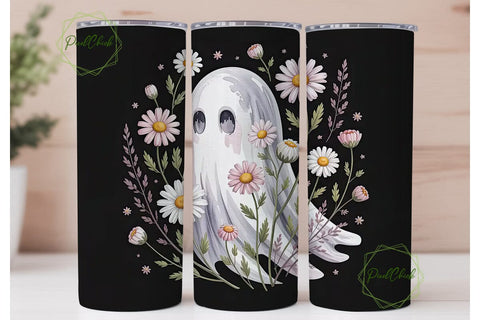 Spooky Floral Ghost 20oz Tumbler Wrap Sublimation PixelChick 