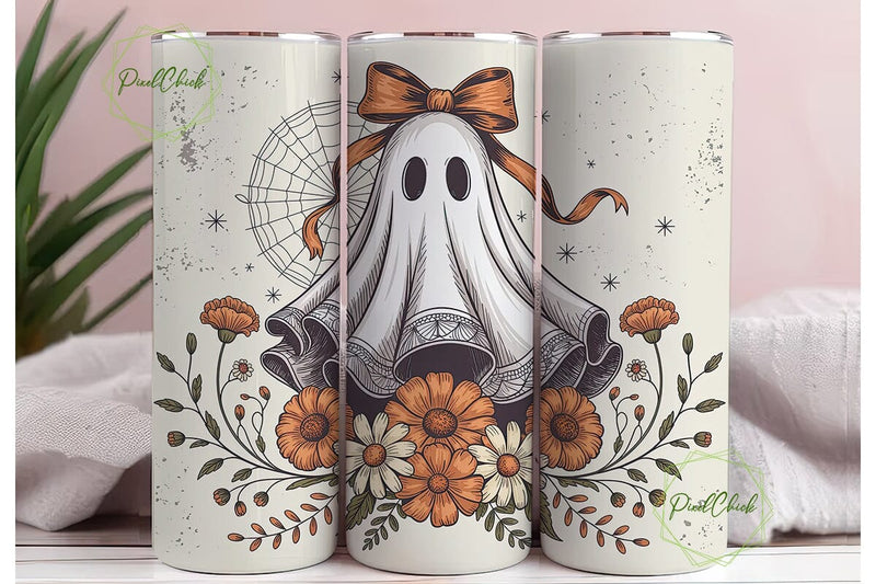 Spooky Floral Ghost 20oz Tumbler Wrap Sublimation PixelChick 