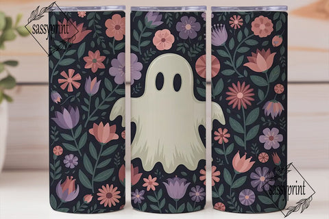 Spooky Floral Ghost 20oz Tumbler Wrap Sublimation sassyprint 