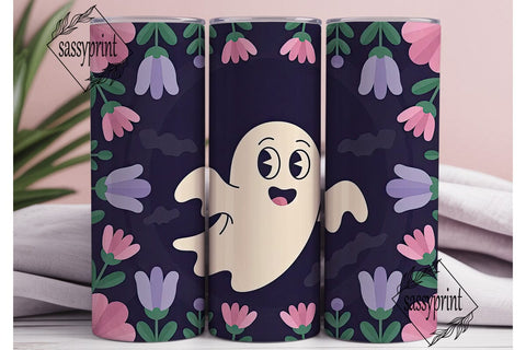 Spooky Floral Ghost 20oz Tumbler Wrap Sublimation sassyprint 