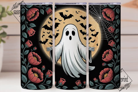 Spooky Floral Ghost 20oz Tumbler Wrap Sublimation sassyprint 