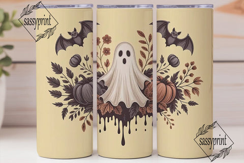 Spooky Floral Ghost 20oz Tumbler Wrap Sublimation sassyprint 