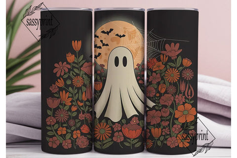 Spooky Floral Ghost 20oz Tumbler Wrap Sublimation sassyprint 