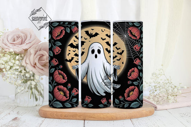 Spooky Floral Ghost 20oz Tumbler Wrap Sublimation sassyprint 