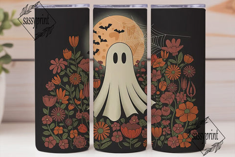 Spooky Floral Ghost 20oz Tumbler Wrap Sublimation sassyprint 