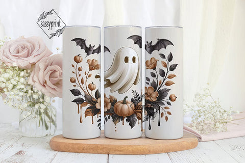 Spooky Floral Ghost 20oz Tumbler Wrap Sublimation sassyprint 