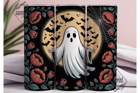 Spooky Floral Ghost 20oz Tumbler Wrap Sublimation sassyprint 