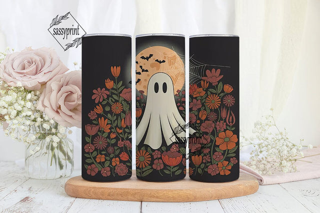 Spooky Floral Ghost 20oz Tumbler Wrap Sublimation sassyprint 