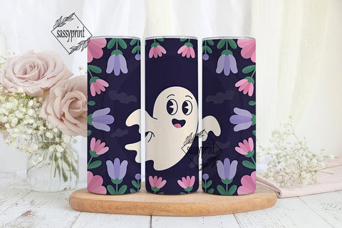 Spooky Floral Ghost 20oz Tumbler Wrap Sublimation sassyprint 