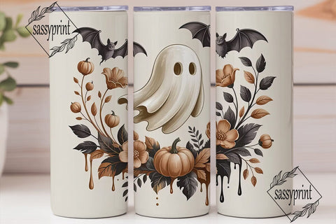 Spooky Floral Ghost 20oz Tumbler Wrap Sublimation sassyprint 