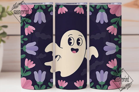 Spooky Floral Ghost 20oz Tumbler Wrap Sublimation sassyprint 