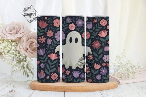 Spooky Floral Ghost 20oz Tumbler Wrap Sublimation sassyprint 