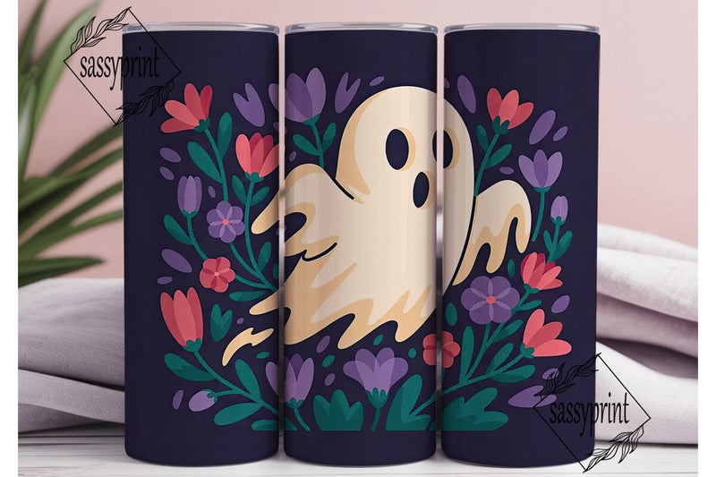Spooky Floral Ghost 20oz Tumbler Wrap Sublimation sassyprint 
