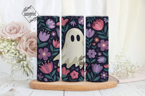 Spooky Floral Ghost 20oz Tumbler Wrap Sublimation sassyprint 