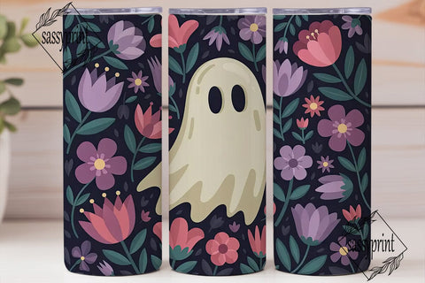 Spooky Floral Ghost 20oz Tumbler Wrap Sublimation sassyprint 