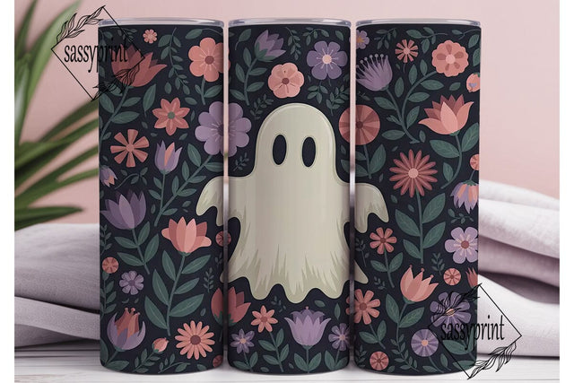 Spooky Floral Ghost 20oz Tumbler Wrap Sublimation sassyprint 