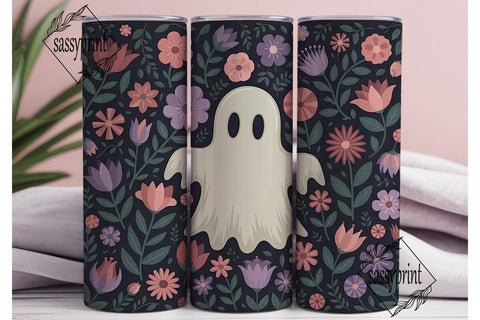 Spooky Floral Ghost 20oz Tumbler Wrap Sublimation sassyprint 