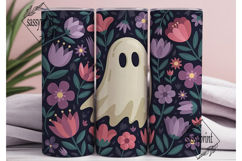 Spooky Floral Ghost 20oz Tumbler Wrap Sublimation sassyprint 