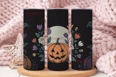 Spooky Floral Pumpkin 20oz Tumbler Wrap Sublimation DesignSVG 