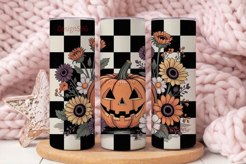 Spooky Floral Pumpkin 20oz Tumbler Wrap Sublimation DesignSVG 