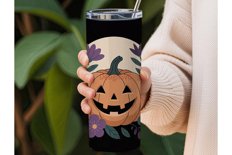 Spooky Floral Pumpkin 20oz Tumbler Wrap Sublimation DesignSVG 