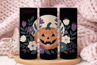 Spooky Floral Pumpkin 20oz Tumbler Wrap Sublimation DesignSVG 