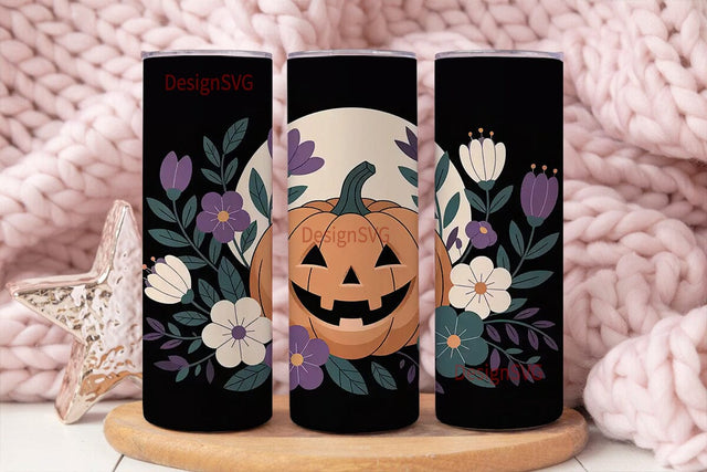 Spooky Floral Pumpkin 20oz Tumbler Wrap Sublimation DesignSVG 