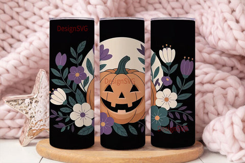 Spooky Floral Pumpkin 20oz Tumbler Wrap Sublimation DesignSVG 