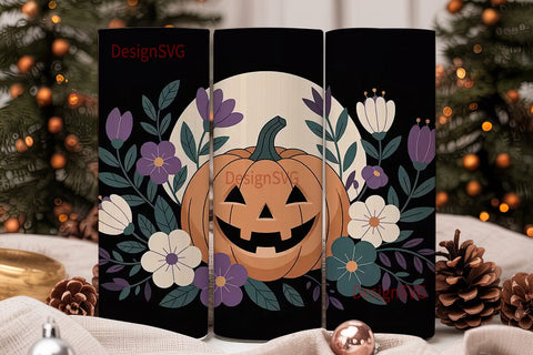Spooky Floral Pumpkin 20oz Tumbler Wrap Sublimation DesignSVG 