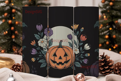 Spooky Floral Pumpkin 20oz Tumbler Wrap Sublimation DesignSVG 