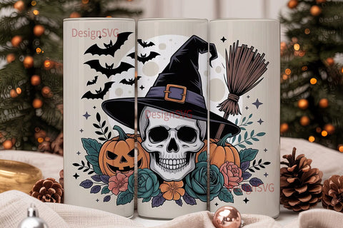 Spooky Floral Skull 20oz Tumbler Wrap Sublimation DesignSVG 