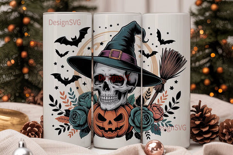 Spooky Floral Skull 20oz Tumbler Wrap Sublimation DesignSVG 