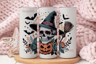 Spooky Floral Skull 20oz Tumbler Wrap Sublimation DesignSVG 