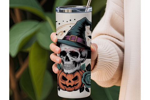 Spooky Floral Skull 20oz Tumbler Wrap Sublimation DesignSVG 