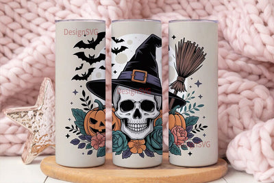 Spooky Floral Skull 20oz Tumbler Wrap Sublimation DesignSVG 
