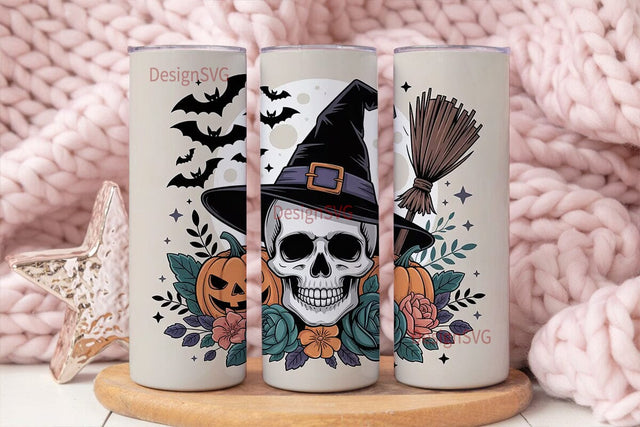 Spooky Floral Skull 20oz Tumbler Wrap Sublimation DesignSVG 