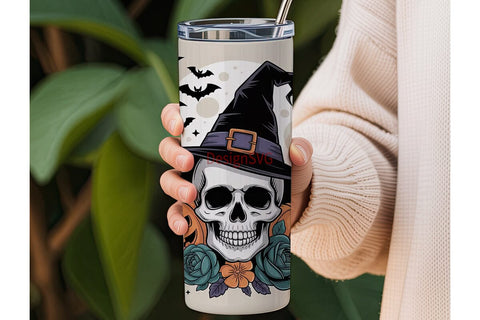 Spooky Floral Skull 20oz Tumbler Wrap Sublimation DesignSVG 