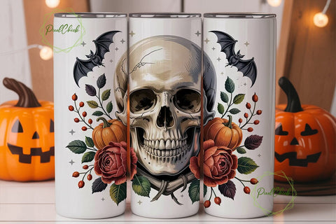 Spooky Floral Skull 20oz Tumbler Wrap Sublimation PixelChick 